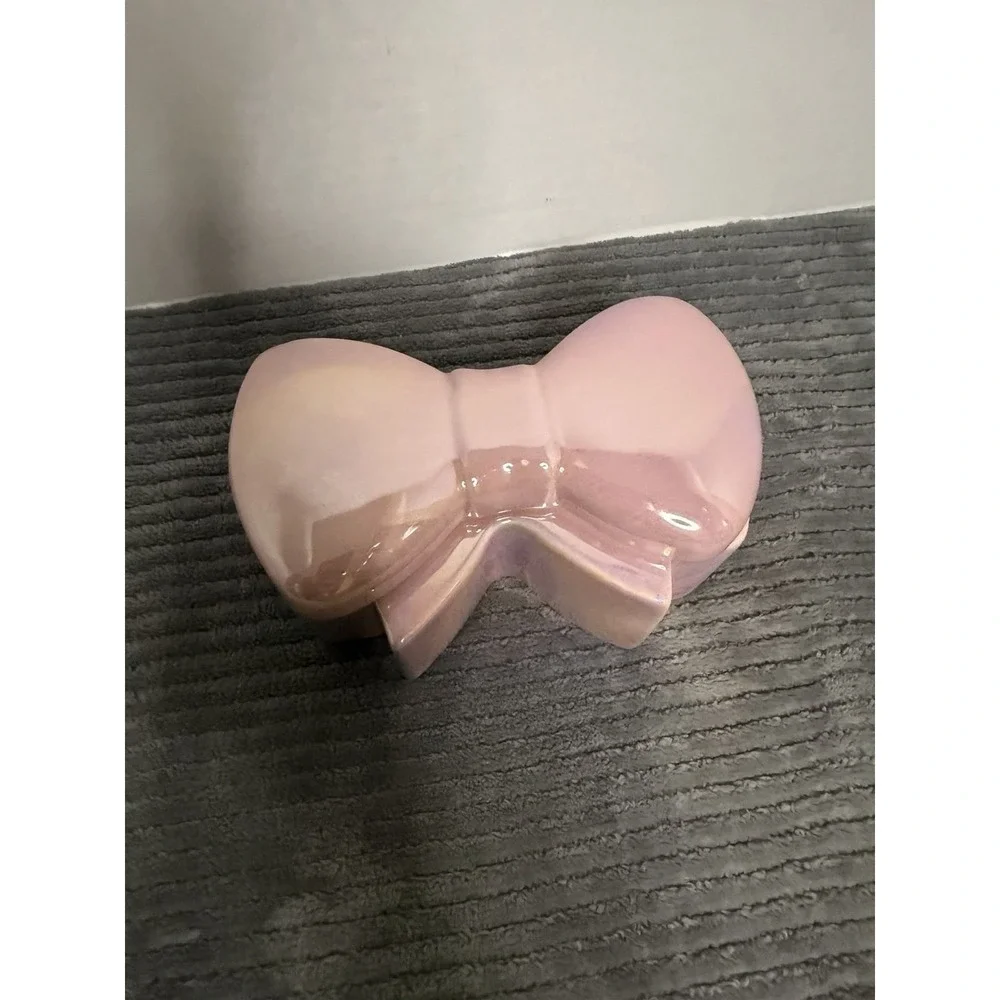 pink ceramic bow trinket box